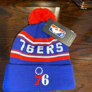 🆕 Philadelphia kids 76ers Blue Jacquard Cuffed Pom Knit Hat